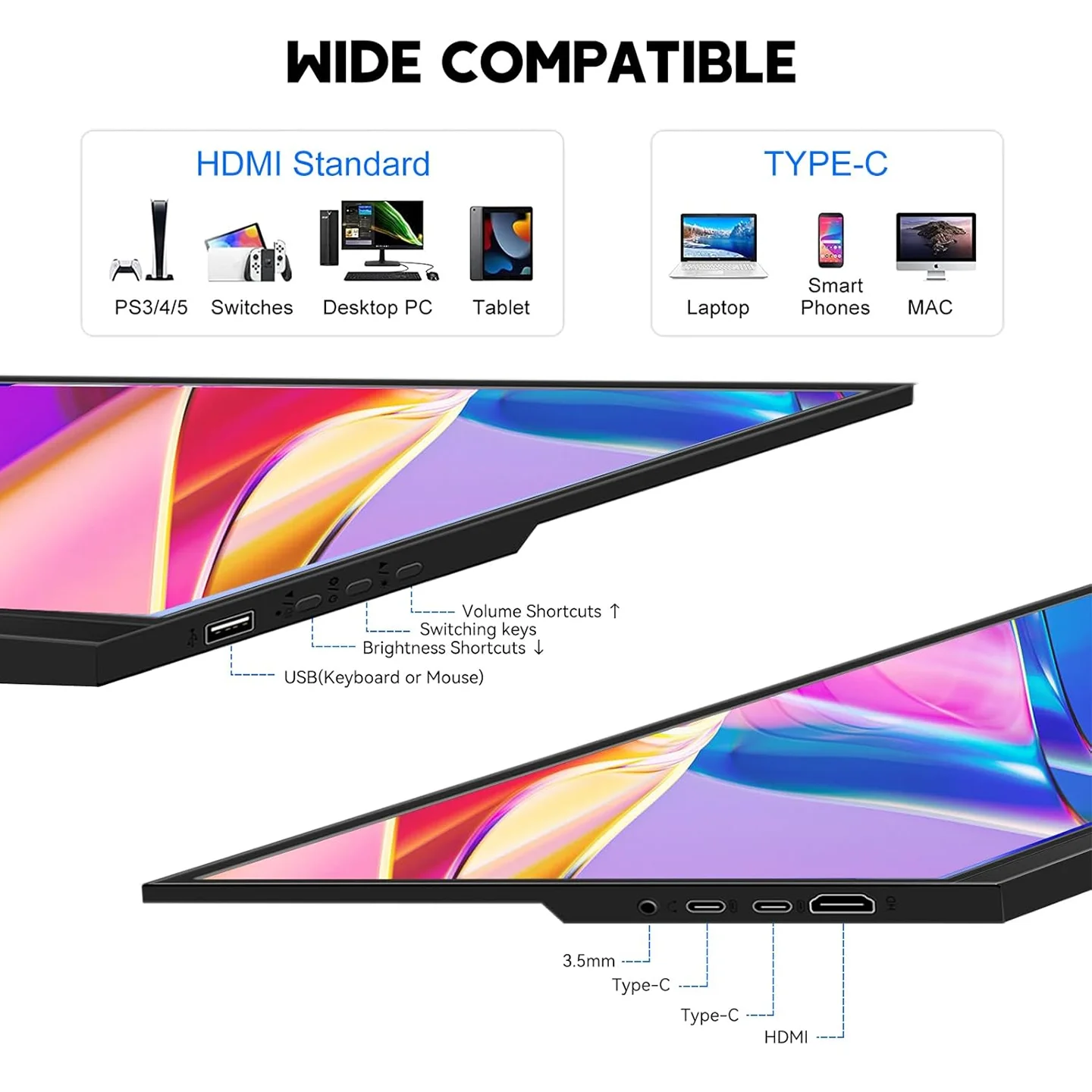 15.6 Inch Portable Monitor Touch Screen, FHD Display 1920 x 1080 USBC HDMI IPS Kickstand & Speaker, HDR Plug & Play