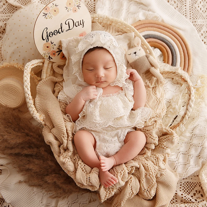 0-1 Month Baby Photography Props Infant Posing Straw Basket Container Baby Boy Girl Photo Cot Baby Studio Shooting Accessories