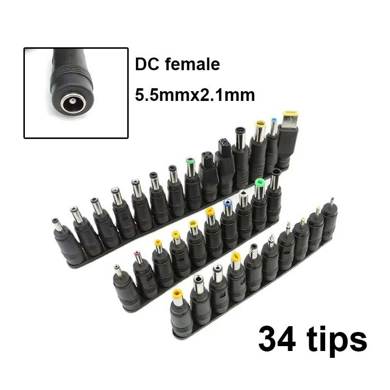 34tips DC Female Power Supply Adapter Connector Plug Jack Charger Connectors DC Conversion Universal Laptop Computers W28