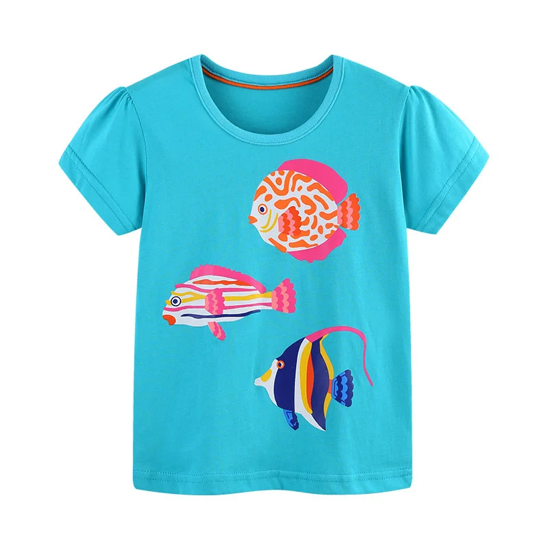 New Fish Printed Tshirts 2-7T Summer Girls Clothes Baby Girls Tees Tops Shirts Kids T Shirts Boys Girls Clothing