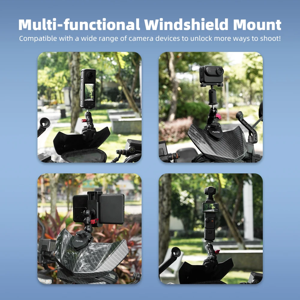 Flymile กระจกรถจักรยานยนต์คลิปสําหรับ DJI Action 5 Pro/Gopro 13 กล้องกีฬา CLAMP อลูมิเนียมอัลลอยด์สําหรับ GoPro 12 11 10 9 8