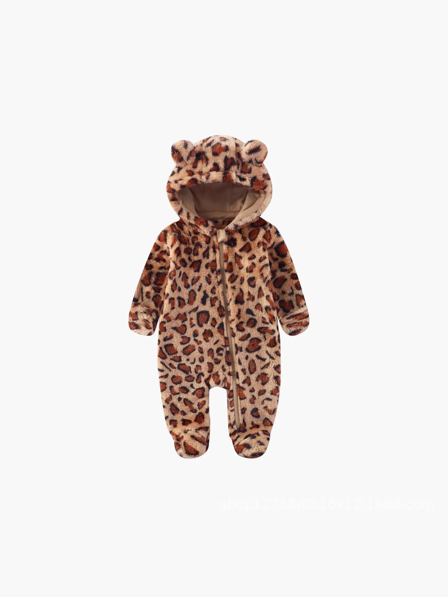 

Baby Winter Leopard Print Plush Onesie Cute Ear Design Warm Jumpsuit Newborn Romper for 0-1Y Children
