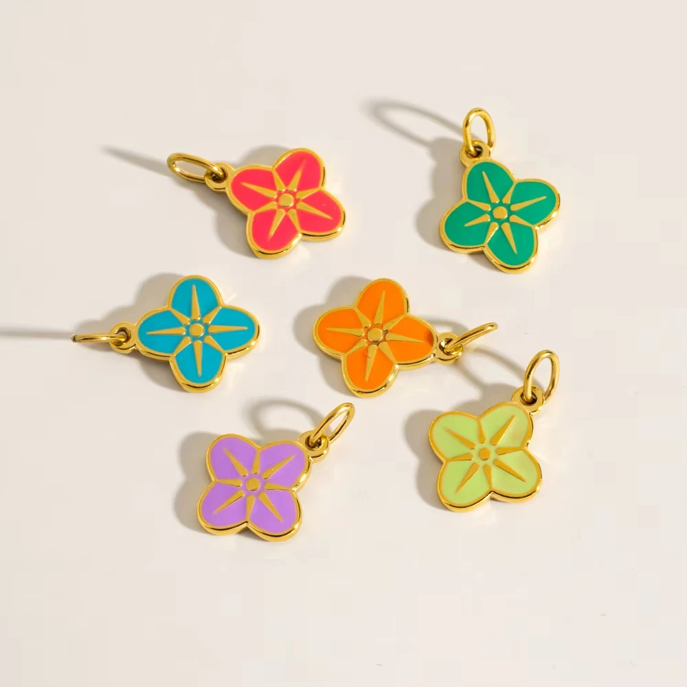

Muti color Stainless steel Drip Oil Flower Pendant Fresh Sweet Versatile Enamel Small Flower Charms Jewelry Accessories
