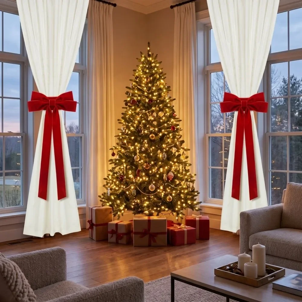 1PC Adjustable Velvet Bow Christmas Tree Curtain Tieback Exquisite Red Bow Curtain Rope Decorative Curtain Buckles Bowknot