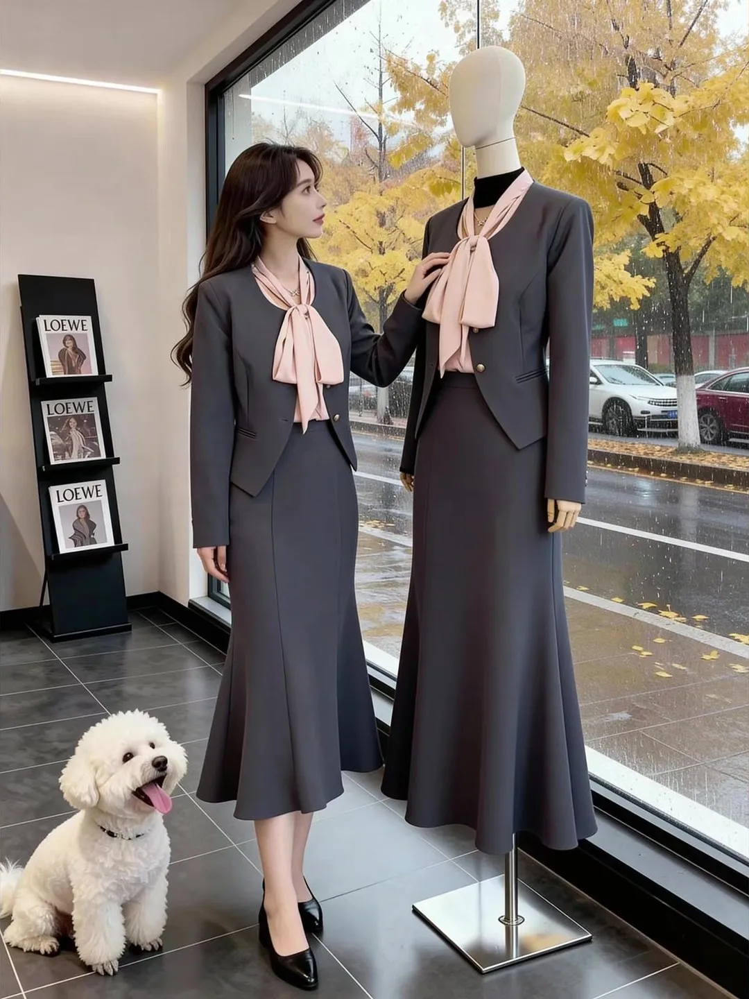 

Faionable Knot Suit Set Commute из двух предметов для похудения Ele Lady Winter New Sle Универсальный корейский свободный крой Длинный ...