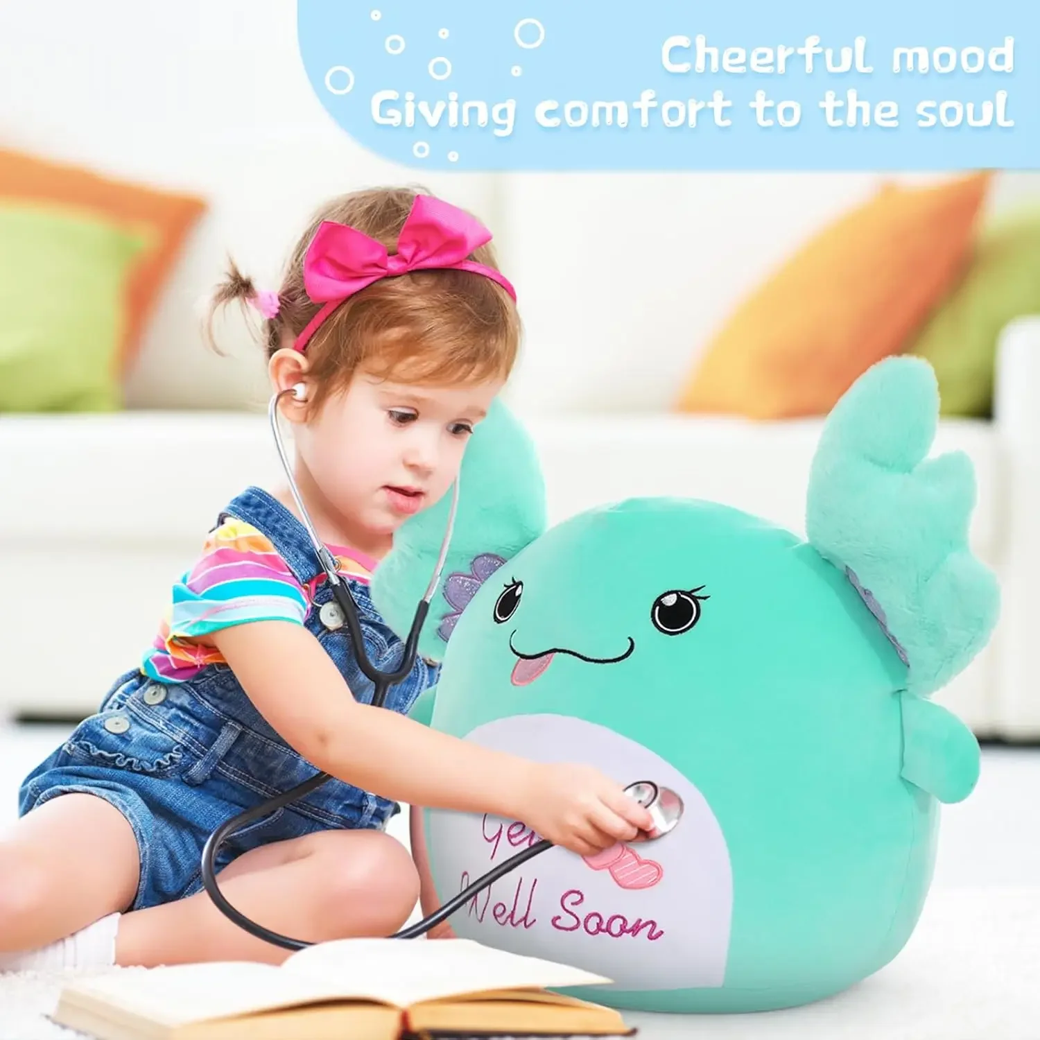 18" Get Well Soon Axolotl Plush Pillow  - Plush Toy Gifts for Women - Feel Better Gifts for Kids Women