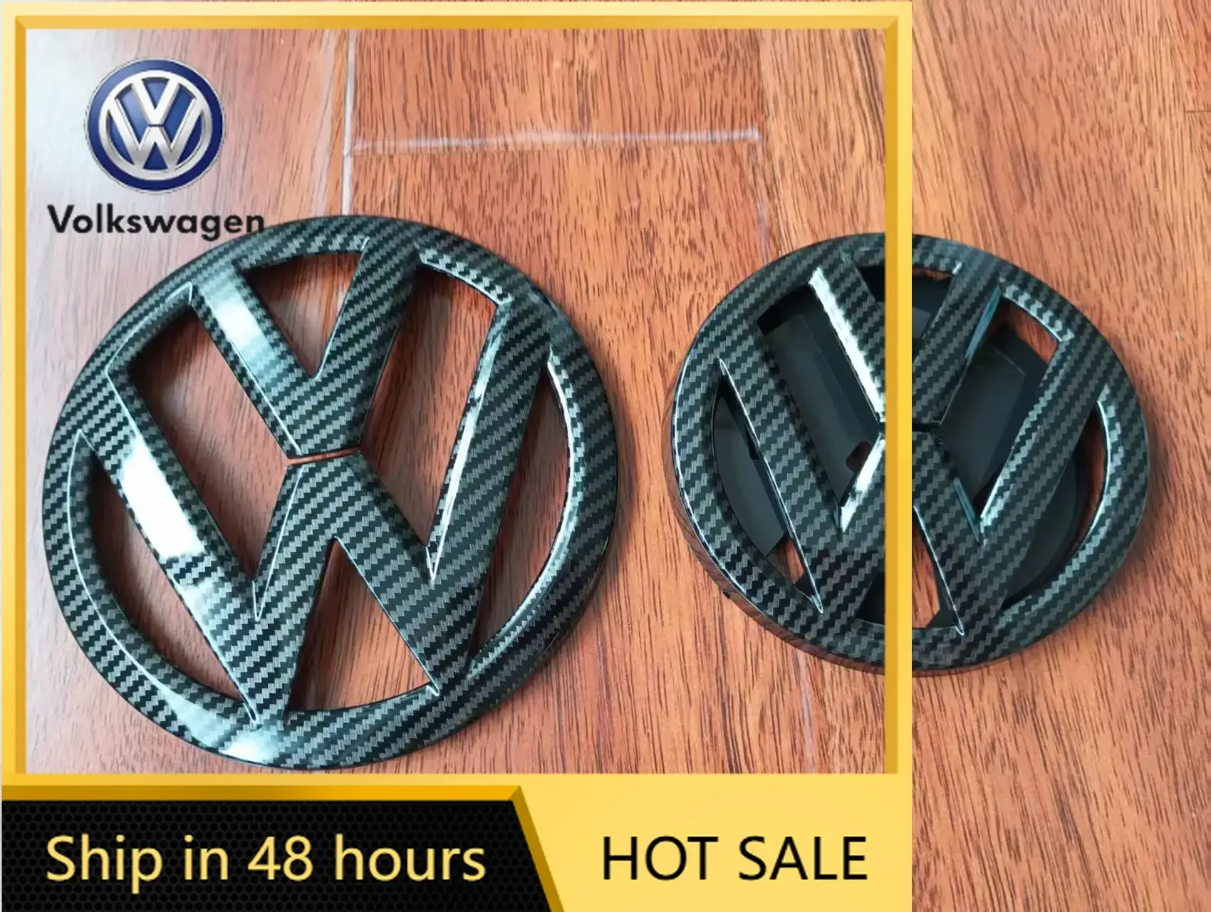 

2026 Hot For VW VOLKSWAGEN Black 13.5CM Front & 11CM Rear Emblems with Carbon Fiber Pattern for Volkswagen MK7 GTI Golf Replacem