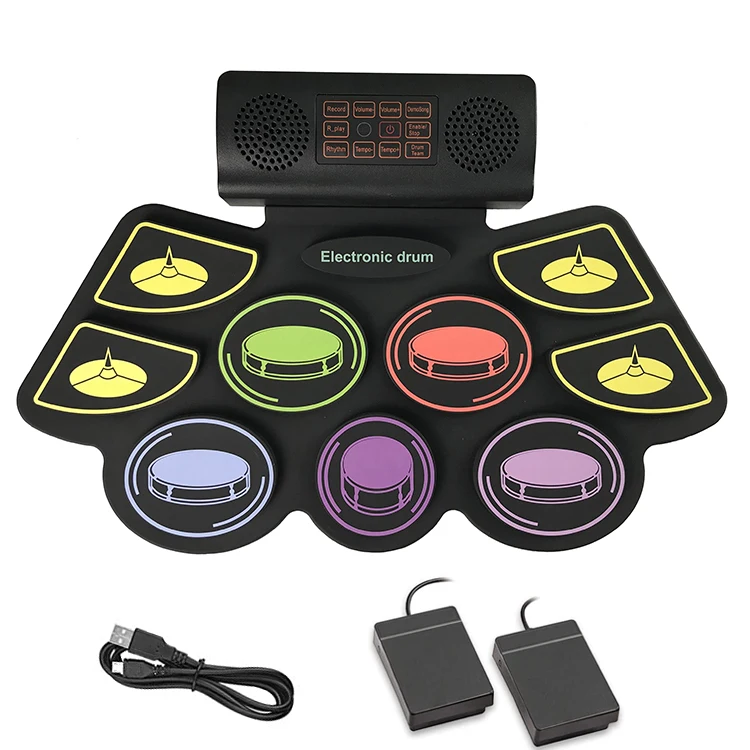 USB Mini Portable Roll‑up Electronic Drum Kit Digital Percussion Drum Set with Pedals Drumsticks for Beginner Practice