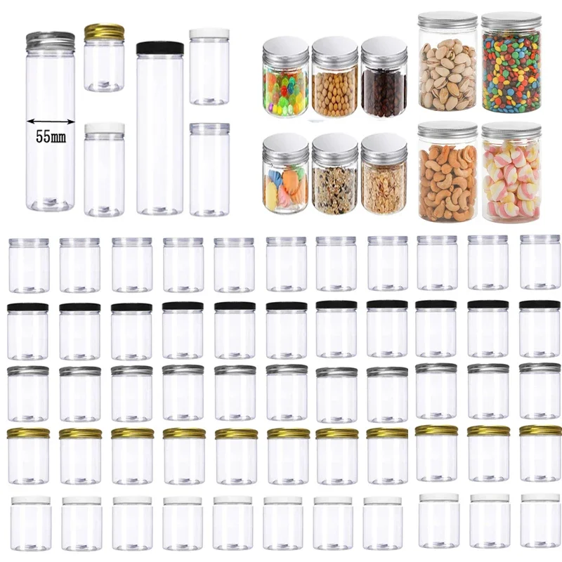 5Pcs 100ml-420ml aluminum lid clear plastic sealed jar Round food packaging container Nut biscuit candy sample storage bottles