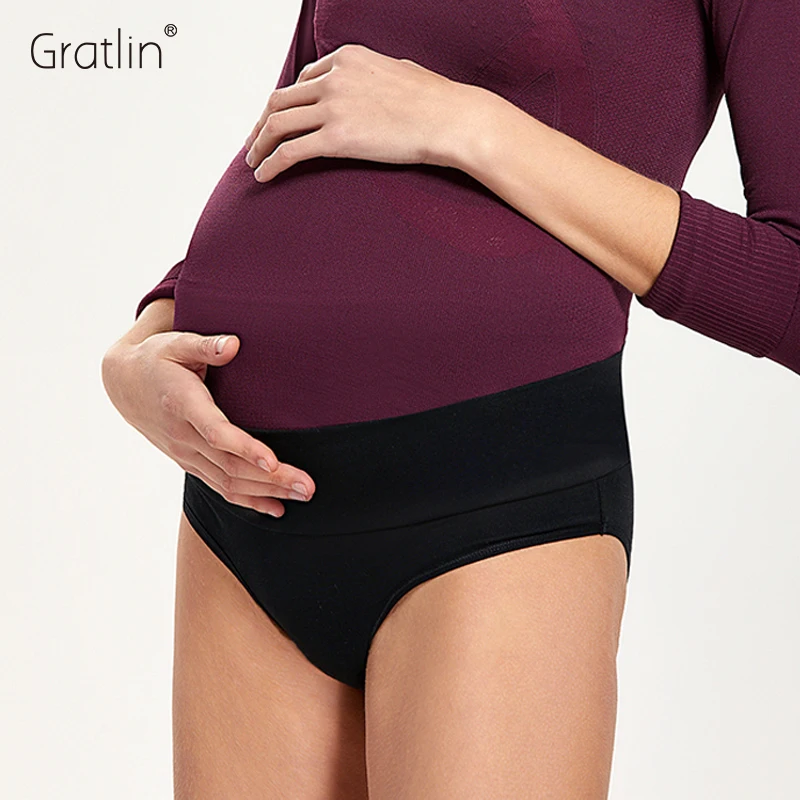 Gratlin 2PCS Low Waist Belly Pregnancy Brief Panties Plus Size Cotton Women's Maternity Underwear Lingerie For Pregnant M-5XL