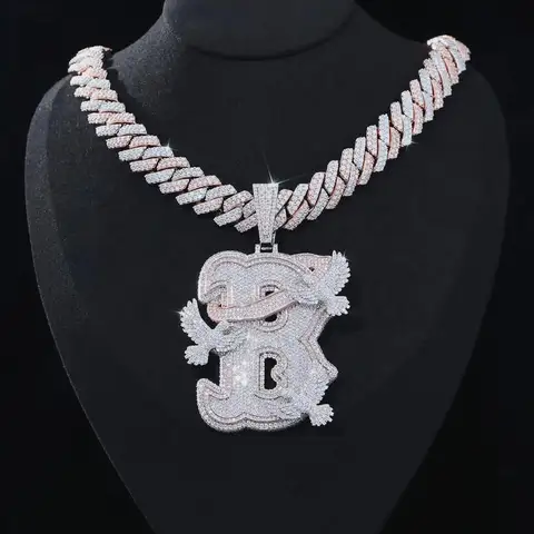 LYEE CYEE Exquisite Jewelry Two Tone Full Diamond Peace Dove Letter B Rap Pendant Necklace Round Cutting Fashionable Charm Hip Hop Jewelry, Exquisite Cutting Craftsmanship, Shining with Light, Festival, Anniversary Gift, Birthday Gift or Stacked Wear