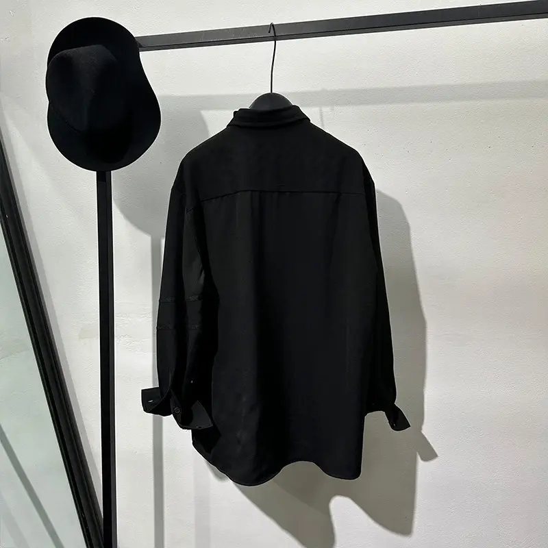 Fashion Design Sense Workwear Irregular Stitching Loose Long-Sleeved Shirt Avant-Garde Handsome Top for Men