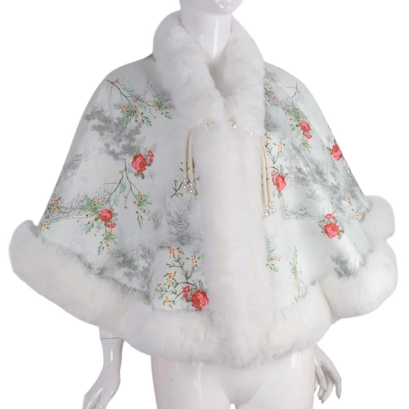 

N5KF Winter Warm Shawl Large Plush Shawl Winter Coat Artificial Furs Wedding for Cold Weather Comfort