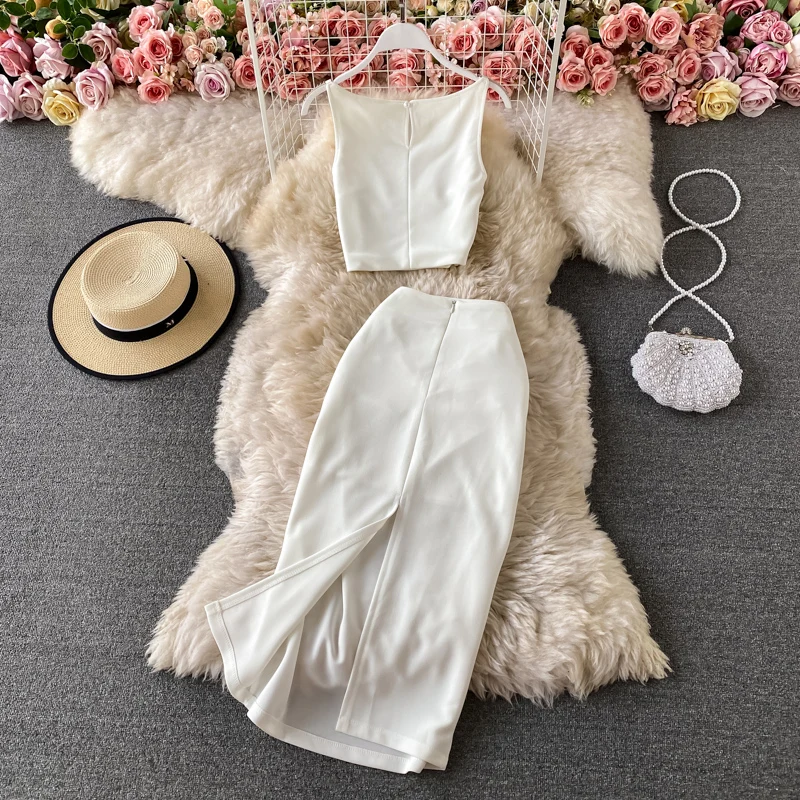 Vrouwen Zomer Pak OL Dame Elegante Sets Crop Top Hippe Rokken Outfit Vrouwelijke Zoete Hot Party Diner Banketten Elegante Sets