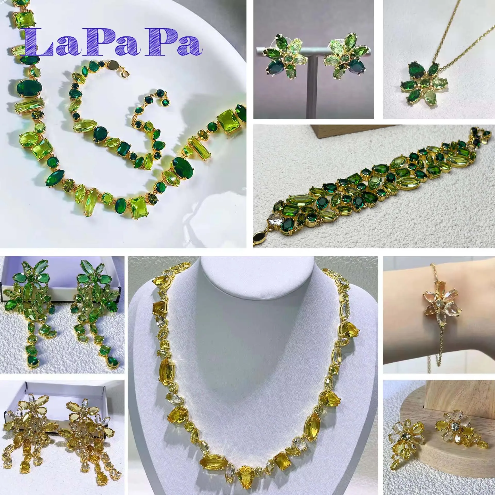 2025-marca-de-luxo-brilhante-amarelo-doce-conjunto-joias-encantador-para-as-mulheres-colar-cristal-verde-brincos-pulseira-presente-romantico