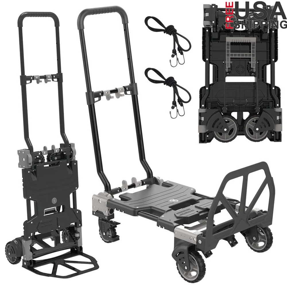 2-in-1 Heavy Duty Folding Hand Truck Dolly 330LB Capacity Retractable Handle 4 Wheels 2 Wheels Cart Portable Multi-Position