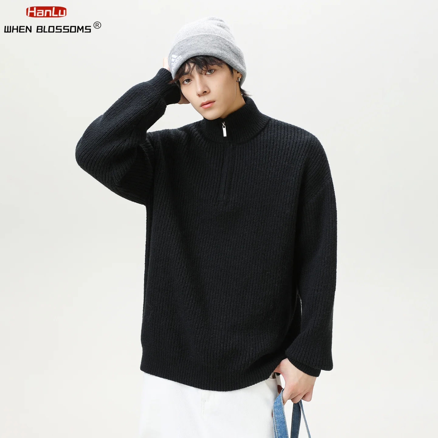 سترة Hanlu 2025 للرجال بنصف سحاب ورقبة وهمية معطف شيرلينغ مريح مبطن كبير الحجم بتصميم كسول معطف شتوي عالي الجودة #6