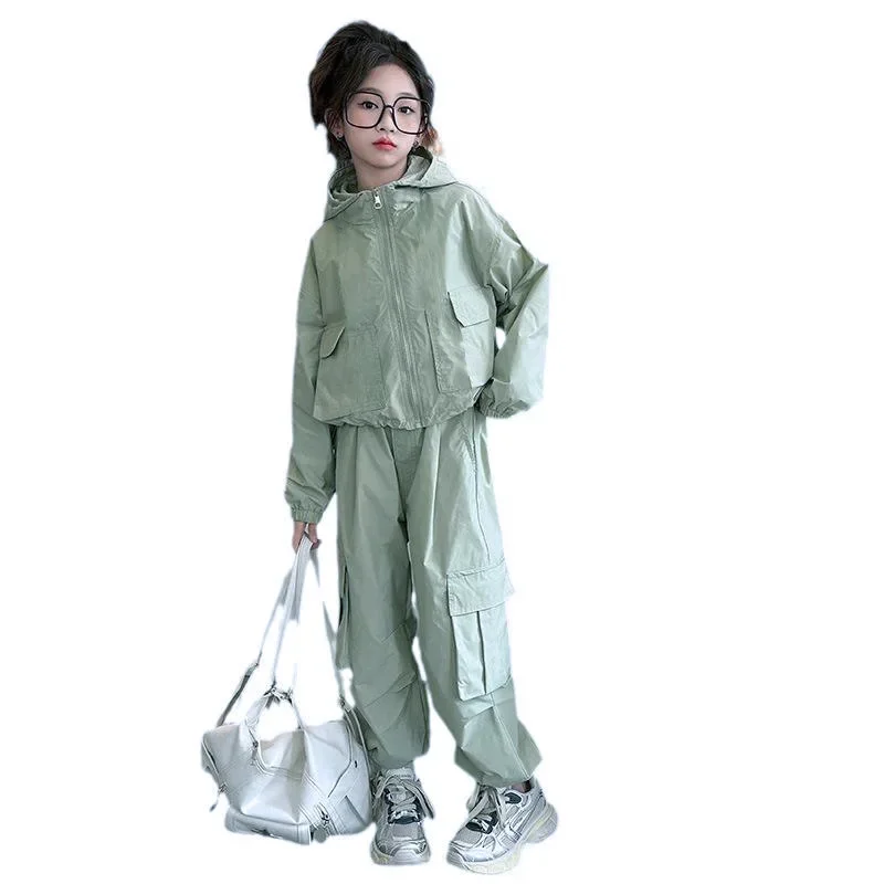 2025 الخريف الشتاء المراهقين الاطفال فتاة الأطفال مجموعة القماش المحاصيل سترة فضفاضة مقنعين + السراويل البضائع 4 8 9 10 11 12 14 15 سنة #3