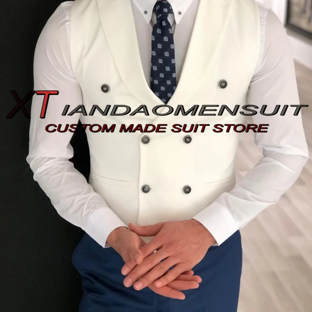 Men's Suit Vest Double Breasted Ivory Sleeveless Jacket Wedding Groom Waistcoat Slim Fit Vests for Male