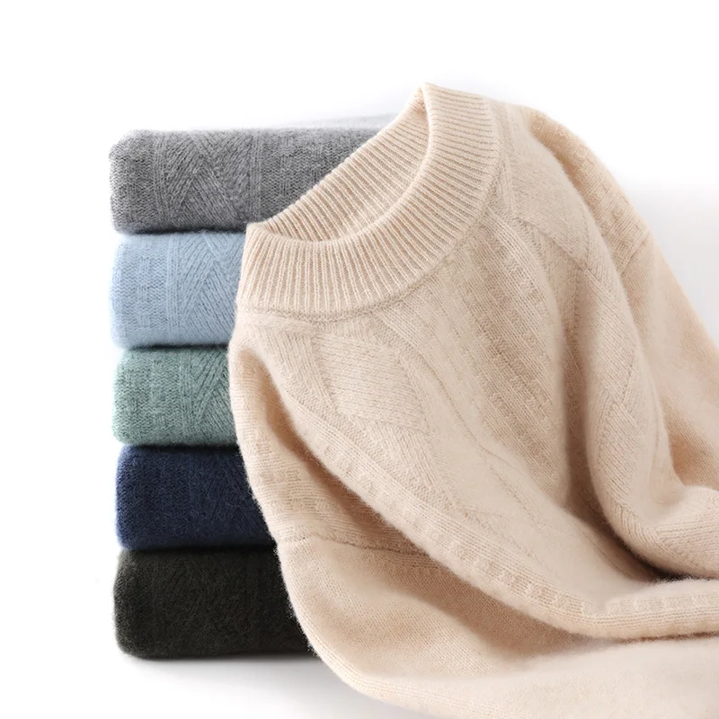 

Choice Autumn Winter Men Cashmere Sweater Thick Mock Neck Cable Knitting Pullover 100% Merino Wool Knitwear High Quality Tops