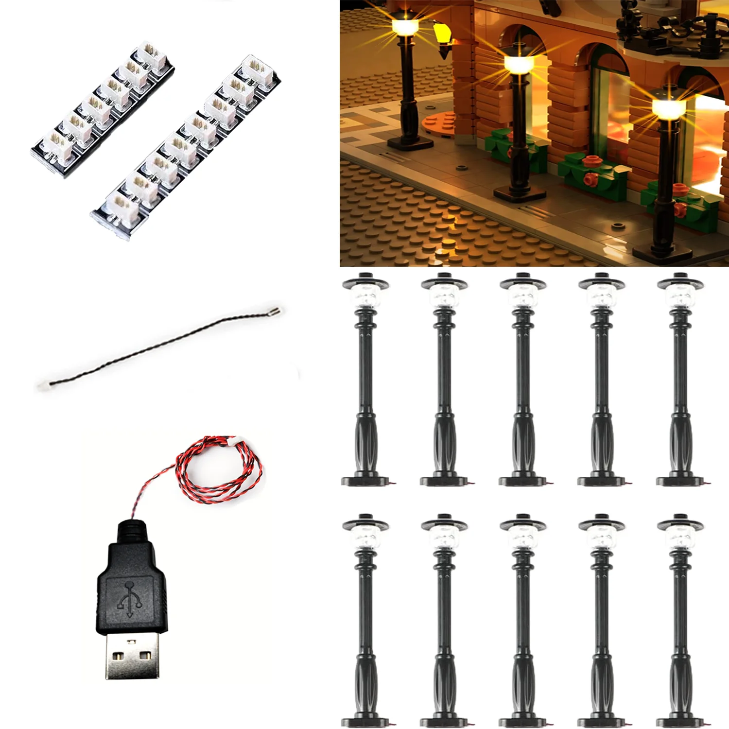 LYBMTWF 10 pcs LED luminous city street lamp,USB powered,building block lamp,MOC lighting accessories(Without electricity)