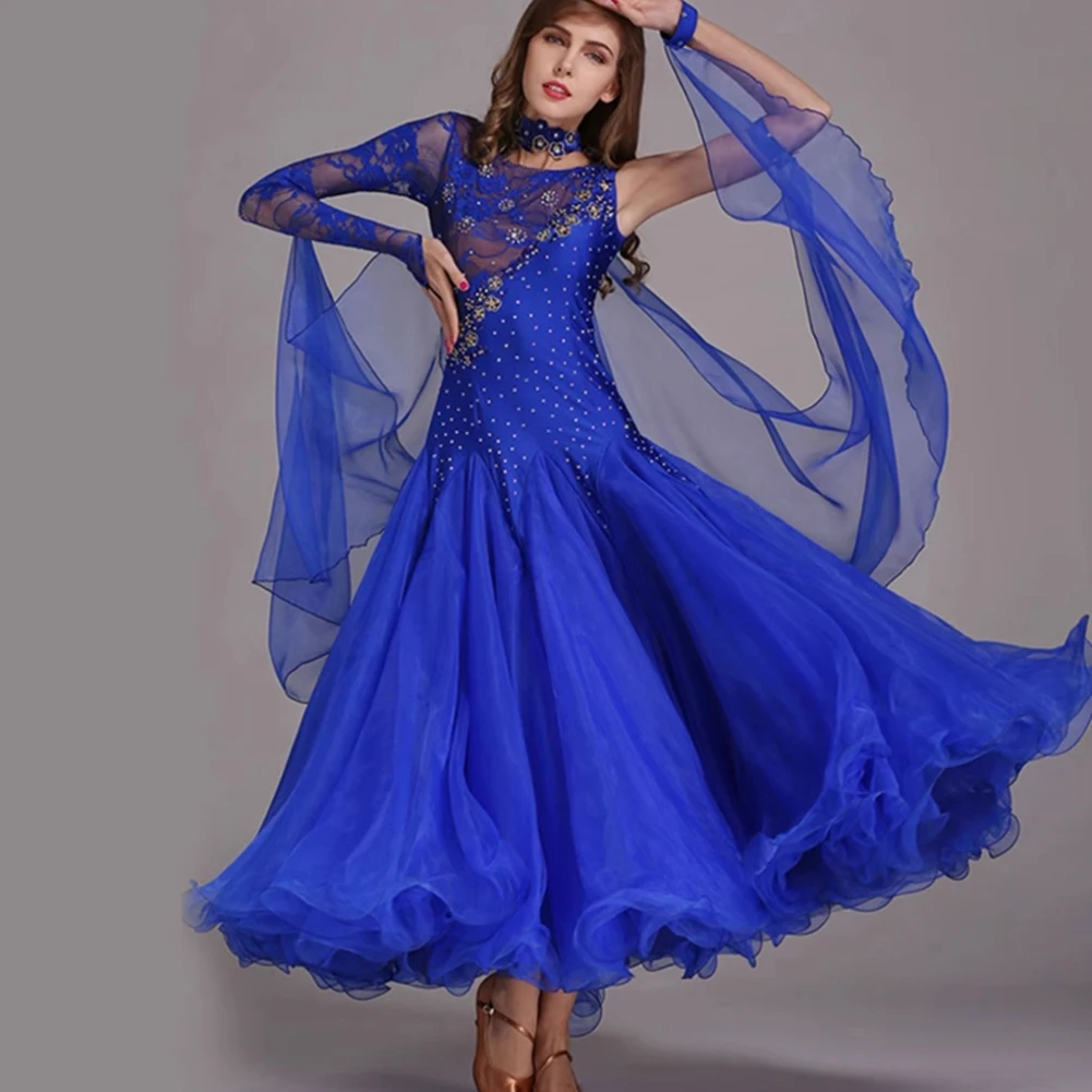 

Woman Ballroom Dress Green Standard Competition Dress Ribbon Practice Stage Performance Violet Rose Red Lace Practice Costume