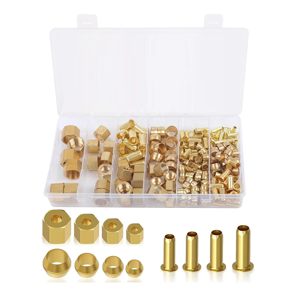 

180PCS Compression Fittings Assortment Kit-(1/4In, 3/8In, 5/16In, 1/2In) of Brass Compression Sleeve Ferrule,Insert&Nuts