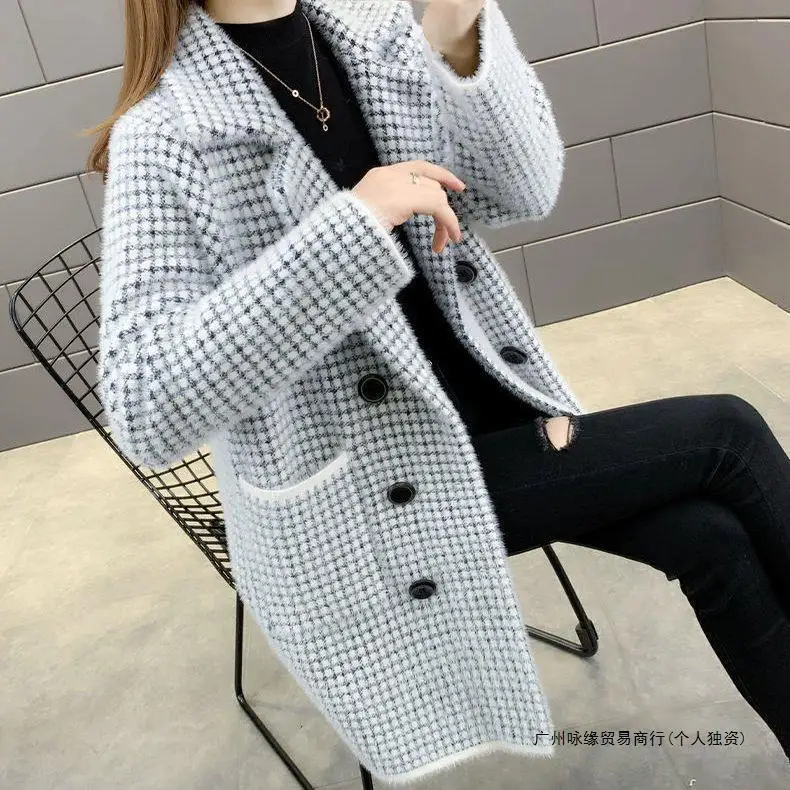 Chaqueta de imitación de piel de visón para mujer, cárdigan grueso suelto de longitud media, versión coreana, talla grande, otoño e invierno, nuevo