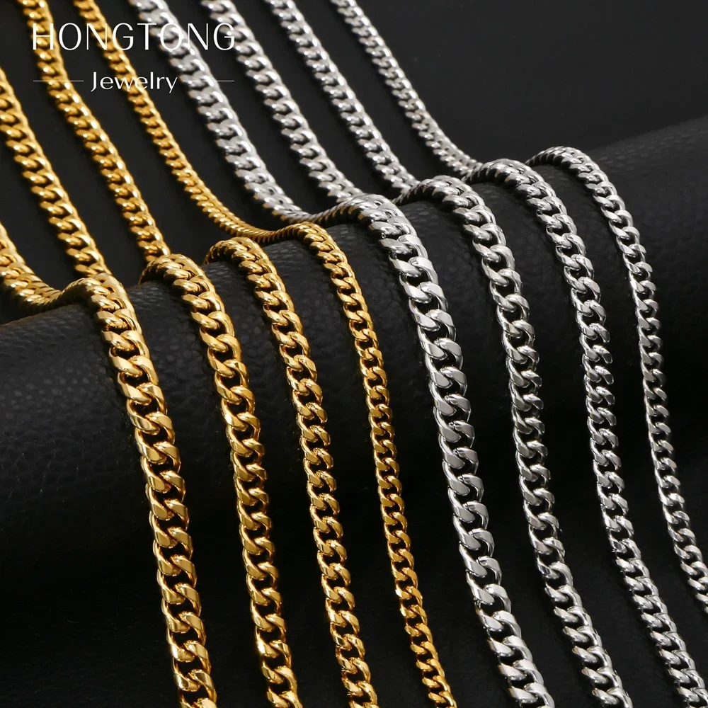 HONGTONG 5MM-8MM Circular grinding Stainless Steel Cuban Chain Necklace For Men Neck Jewelry Accessories Boyfriend Gift