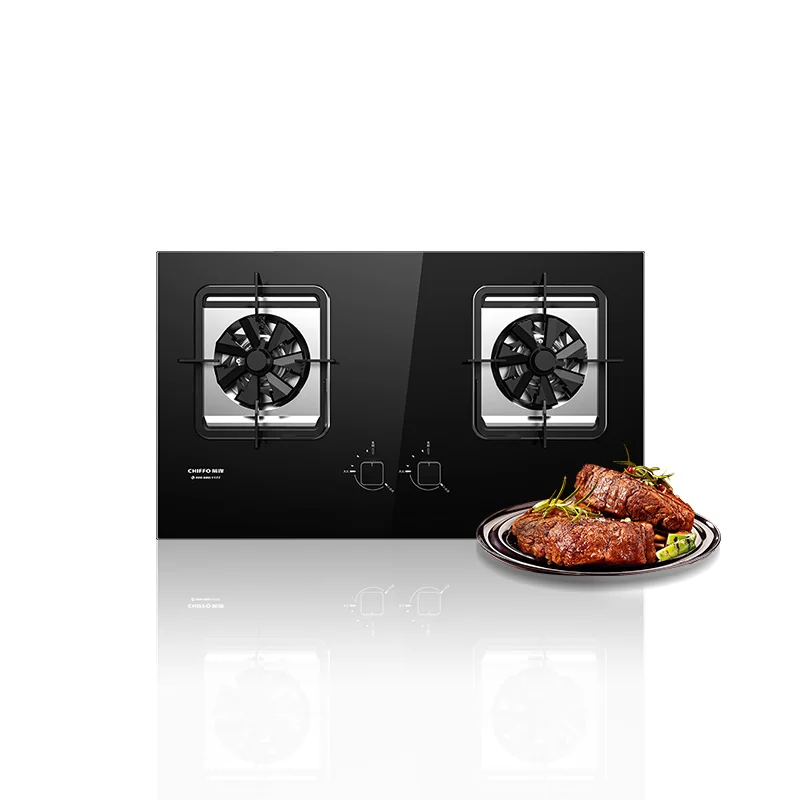 Dual-Burner Smart Gas Cooktop for Kitchen Natural Gas Built-In Appliance Electronic Glass Top for Household Hotel Kitchen