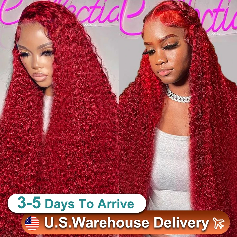 

210 Density Red Color Deep Wave Human Hair Wigs 13X6 Hd Lace Frontal Wig PrePlucked Brazilian Wig Hair For Black Women 40 Inch