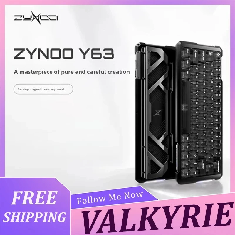 Teclado Magnético ZYNOO Y63 com Ativação Rápida e Baixa Latência, Layout de 63 Teclas em Alumínio, Teclado Gamer para PC e Web