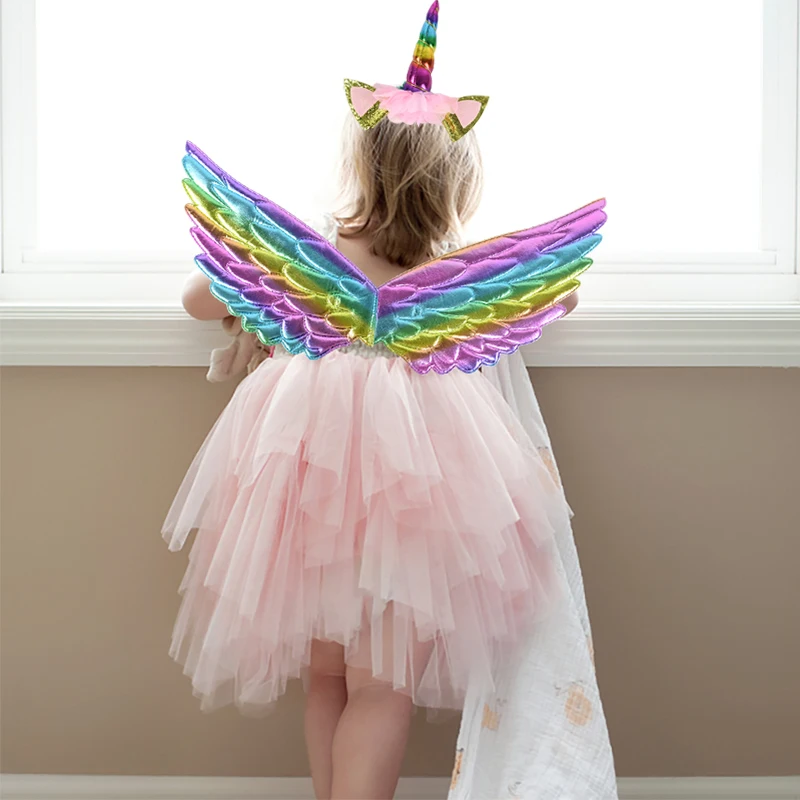 Colorful Angel Butterfly Elf Wings Girls Unicorn Fairy Wings For Baby Shower Kids Birthday Party Decor Dance Performance Cosplay