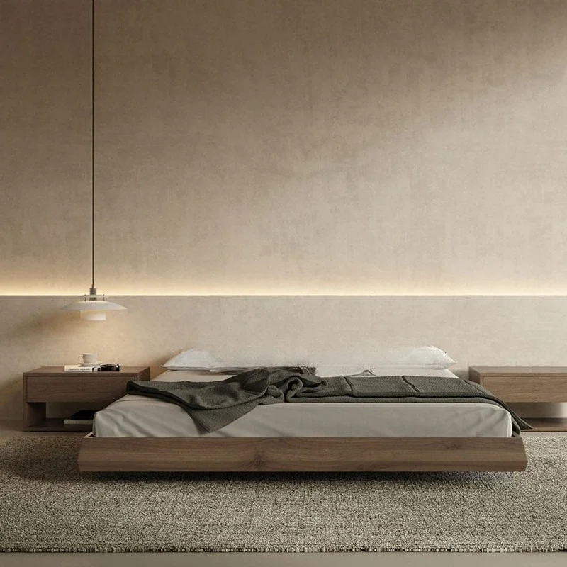 Nordic all solid wood minimalist oak tatami no bedside suspended bed Japanese style second bedroom black walnut