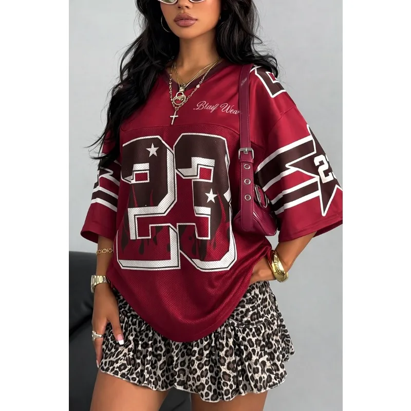 2026 Number 23 TShirt For Men Women Summer Oversized V-neck Jersey Harajuku Trend Short Sleeve Unisex Streetwear Couple Tee