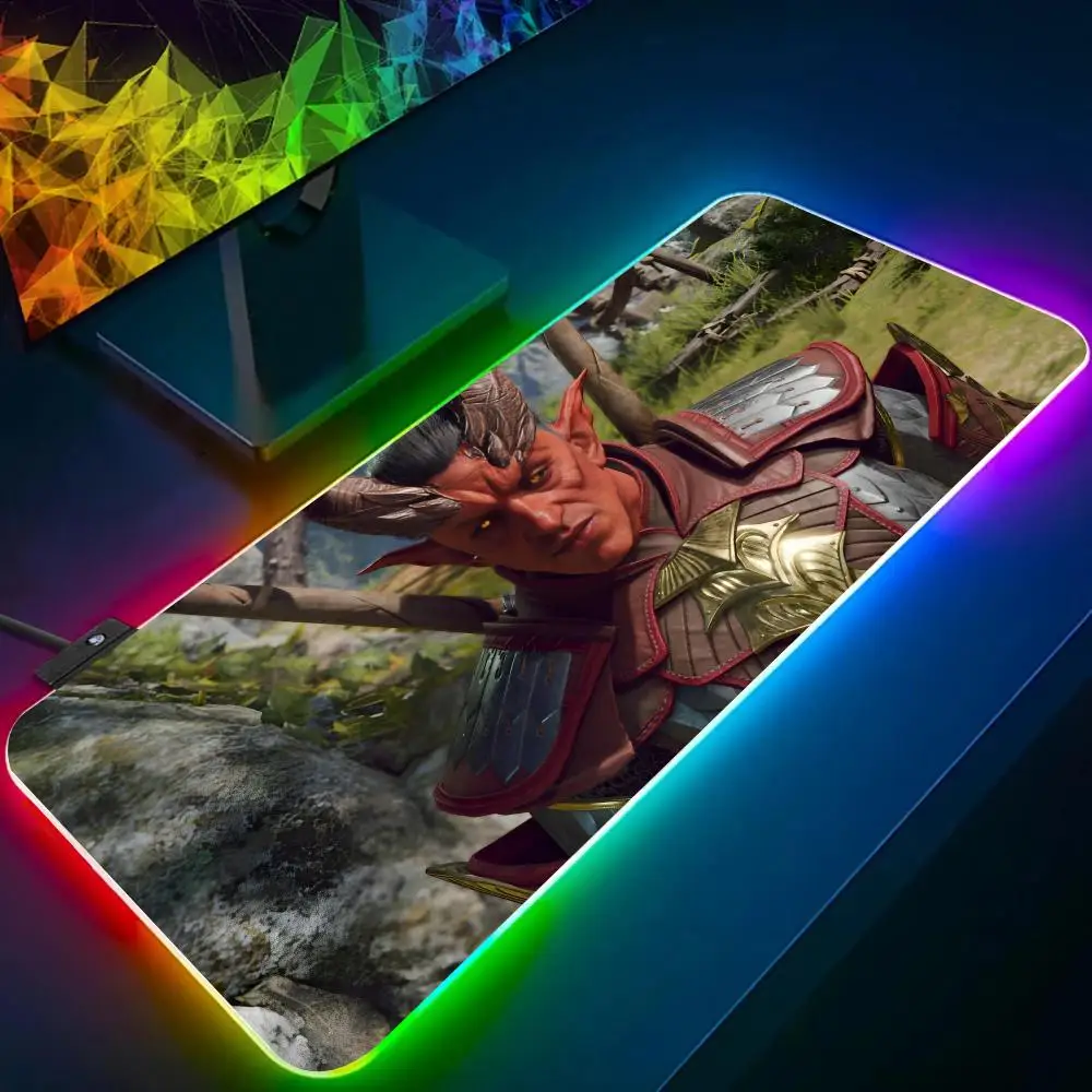 Game B-Baldur's G-Gates Mouse Pad RGB Glow Personality Picture Custom PC Table Mat Carpet Mat Game Player Dedicated LED