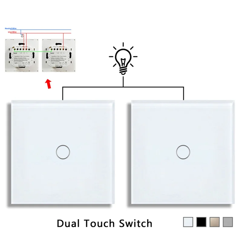 

A26F-EU 1Gang 2Way Dual Touch Switch Tempered Glass Panel Stair Switch Bedroom Sensor Switches No Need WI-FI