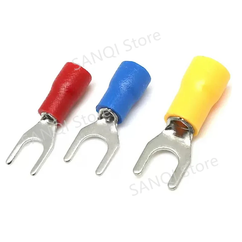 50/100Pcs Fork Type Wire Spring Terminal SV1.25 SV2 SV5.5 0.5-6mm² U Y Brass Insulated Spade Crimping Wire Cable Connector
