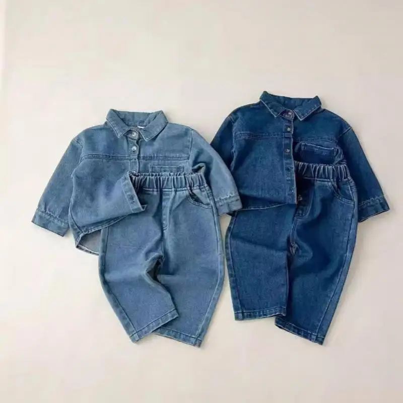 

2025 Autumn New Children Long Sleeve Clothes Set Boys Girls Vintage Denim Coat + Pants 2pcs Suit Fashion Kids Jeans Outfits