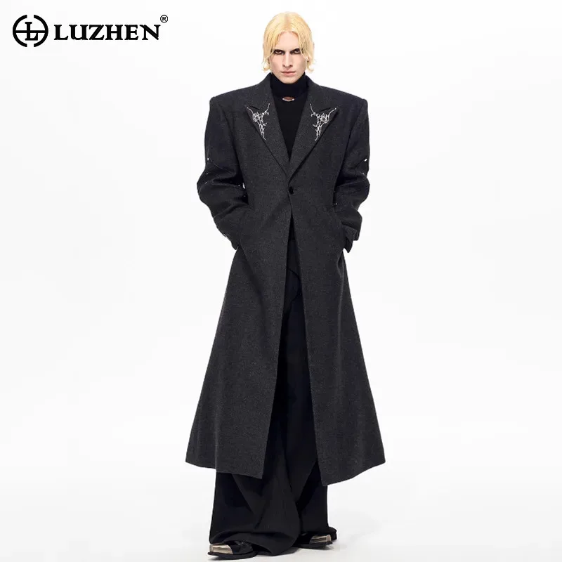 

LUZHEN 2025 New Fashion Luxury Elegant Temperament Knee-length Windbreaker Coat Men's Handsome Embroidery Pattern Trench JY5333