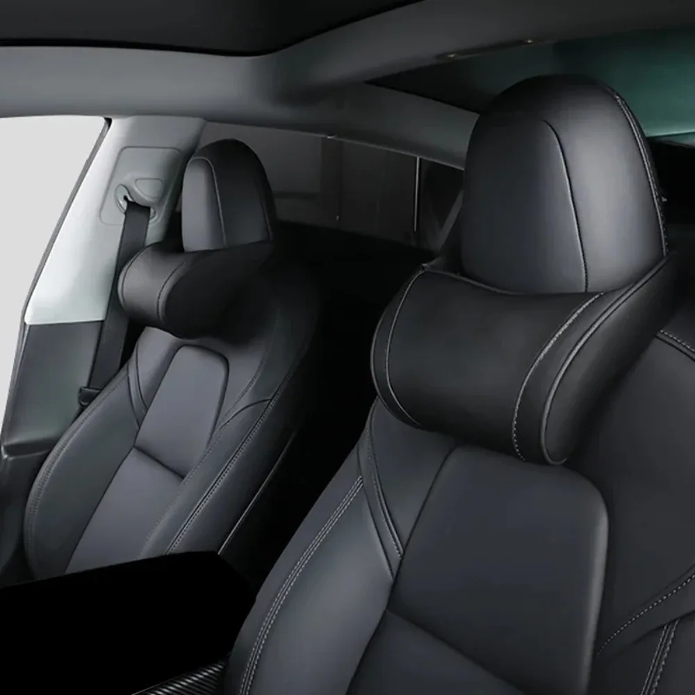 Almohada cervical de espuma viscoelástica de rebote lento, suave y transpirable, cojín reposacabezas universal para coche, accesorio para modelos Tesla