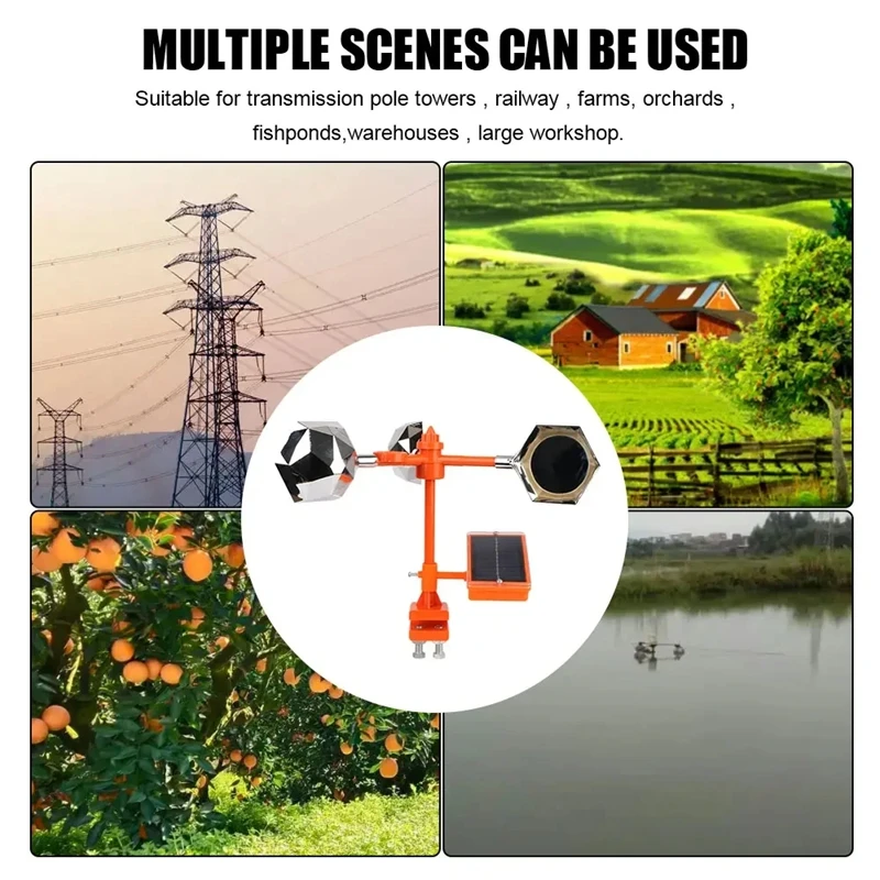 Solar Powered Voice Bird Repellent Outdoor Farm Orchard Solar Powered Wind Bird Repellent Reflective Without Harming Birds
