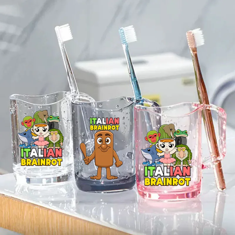 【セール中】イタリアンブレインロットタンマウスウォッシュカッププラスチック製トイレタリー収納ボックス歯磨きカップシンプルアニメ漫画カップルうがいコップ浴室用