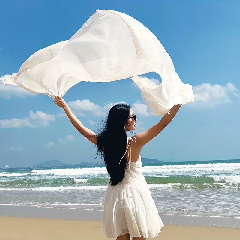 1Pc Bohemian 190cmx100cm Oversized Scarf Shawl - 8 Color to Choose -Lightweight Breathable Cape for Women, Solid Color