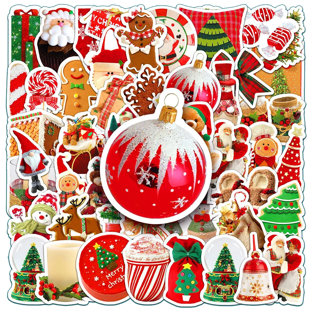 

10/30/50pcs Cute Christmas Theme Cartoon Stickers Santa Claus Gingerbread Man Sticker DIY Water Bottle Guitar Phone Decals Pack