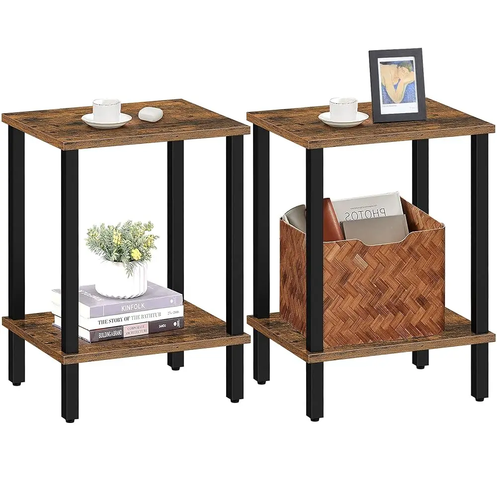 

End Table, Set Of 2, Side Table, Nightstand, 2-Tier Storage Shelf, Sofa Table For Small Space, Living Room, Bed Room Tb01Bb035