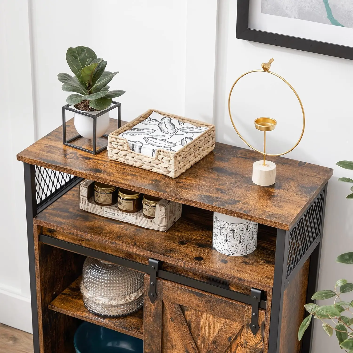 Buffet Cabinet, Sideboard with Open Compartment, Sliding Barn Door