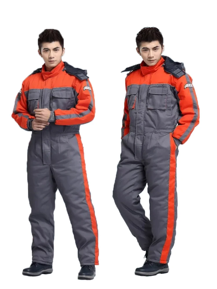 Unisex Grey with Orange Winter Cotton Warm Jumpsuit Safety Jacket Working Clothes Work Uniform Workwear Security Protection