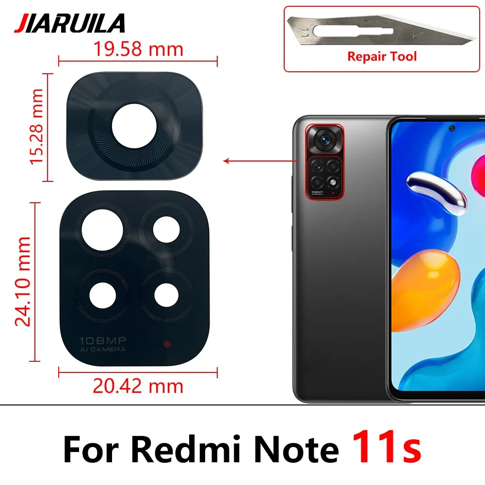 ZHUROUPU Reemplazo de Lente de Vidrio de cámara Trasera de 2 Paquete Compatible con para Xiaomi para Redmi Note 11S 4G, Adhesivo y Tweezer