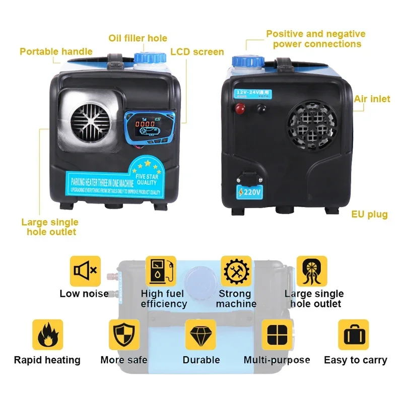 5KW 12 فولت 24 فولت 220 فولت سخان الديزل 3in1 نظام وقوف السيارات مسخن الهواء مع اللاسلكية LCD التحكم عن بعد المهنية متعددة الجهد سخان